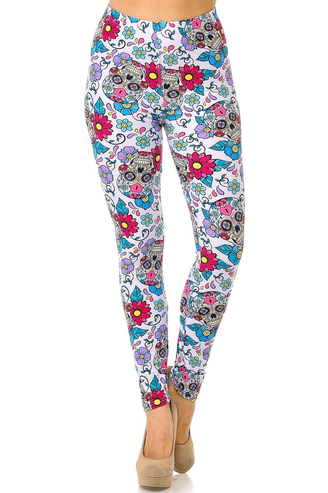 Buttery Smooth Lavender Sugar Skull Extra Plus Size Leggings - 3X-5X