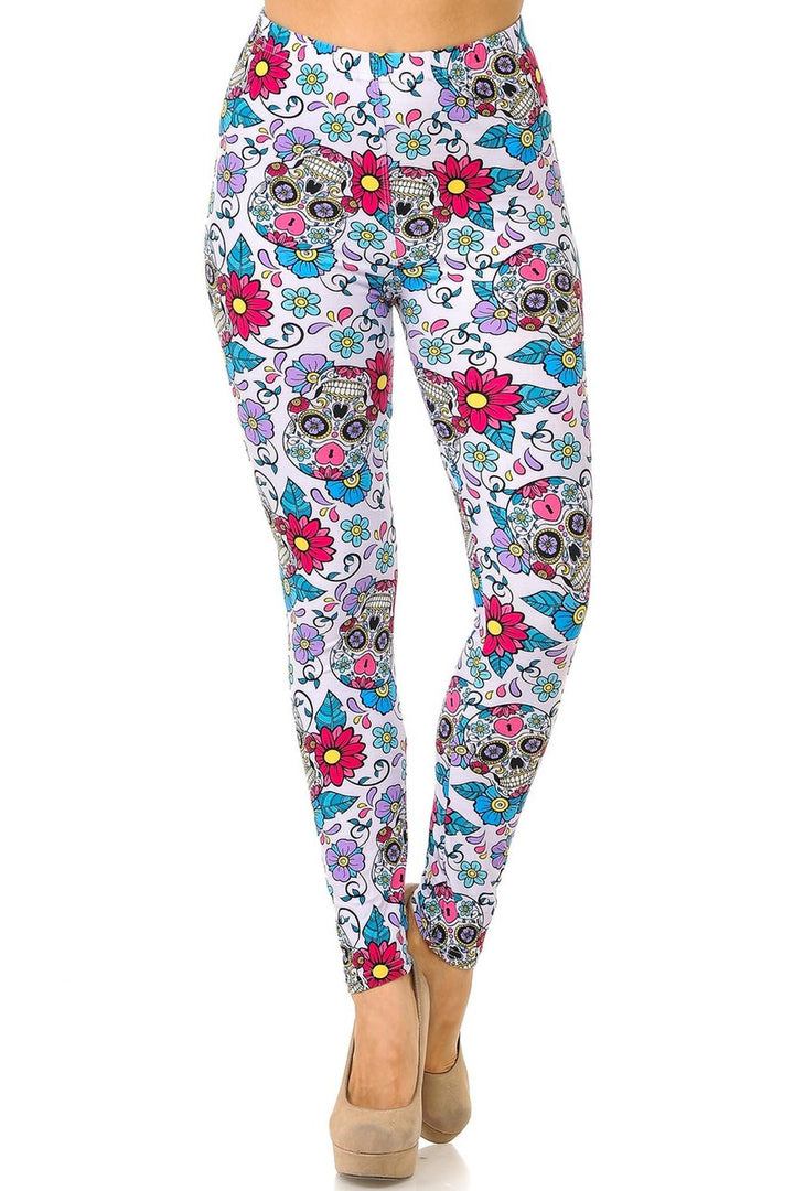 Buttery Smooth Lavender Sugar Skull Extra Plus Size Leggings - 3X-5X