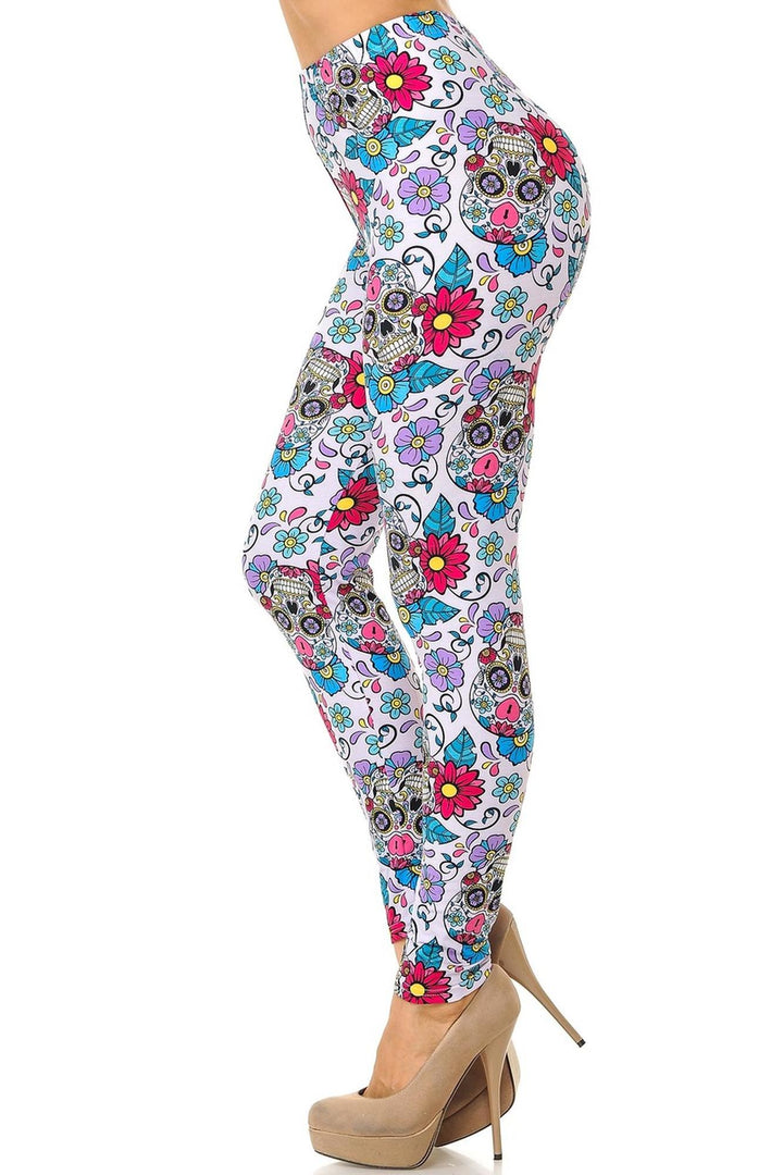 Buttery Smooth Lavender Sugar Skull Extra Plus Size Leggings - 3X-5X