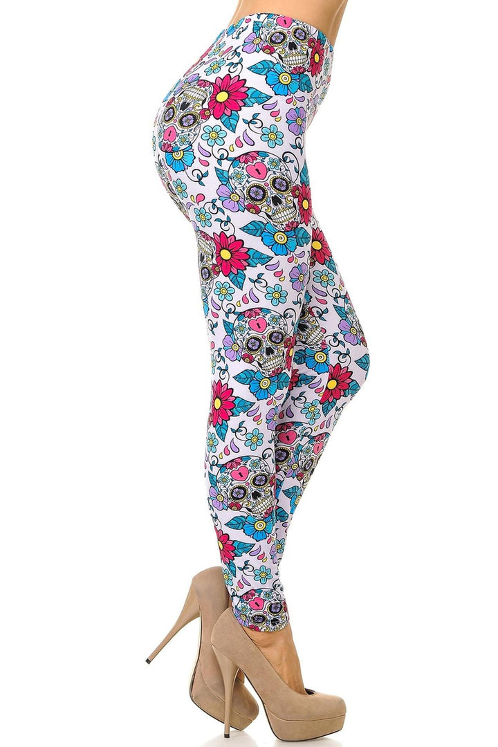 Buttery Smooth Lavender Sugar Skull Extra Plus Size Leggings - 3X-5X