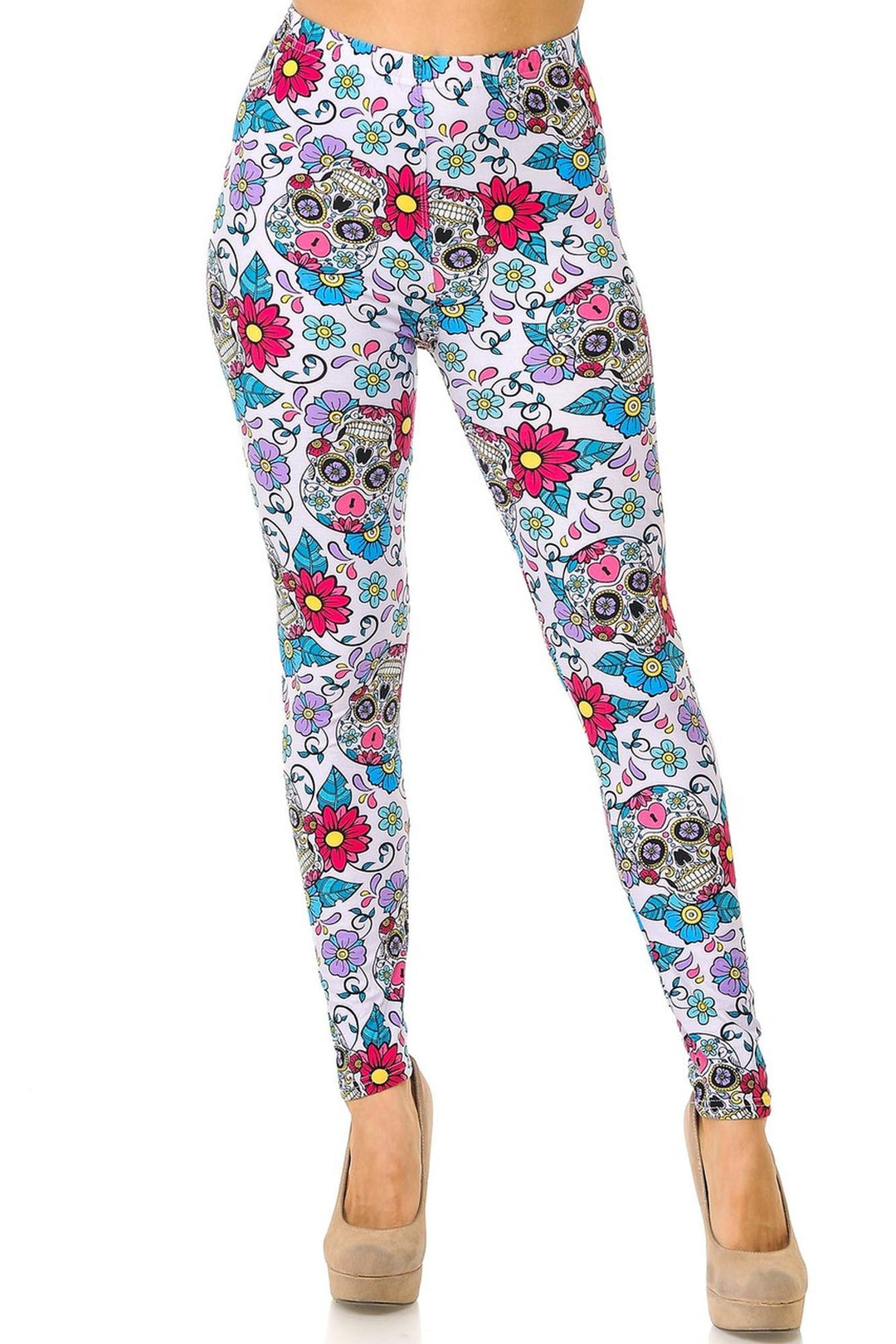 Buttery Smooth Lavender Sugar Skull Extra Plus Size Leggings - 3X-5X