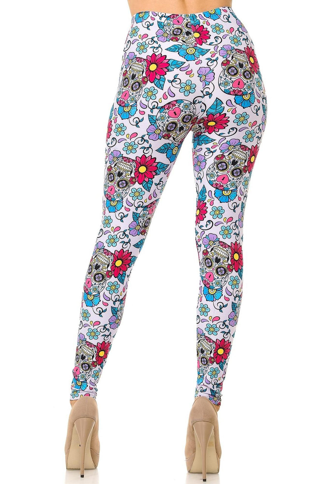 Buttery Smooth Lavender Sugar Skull Extra Plus Size Leggings - 3X-5X