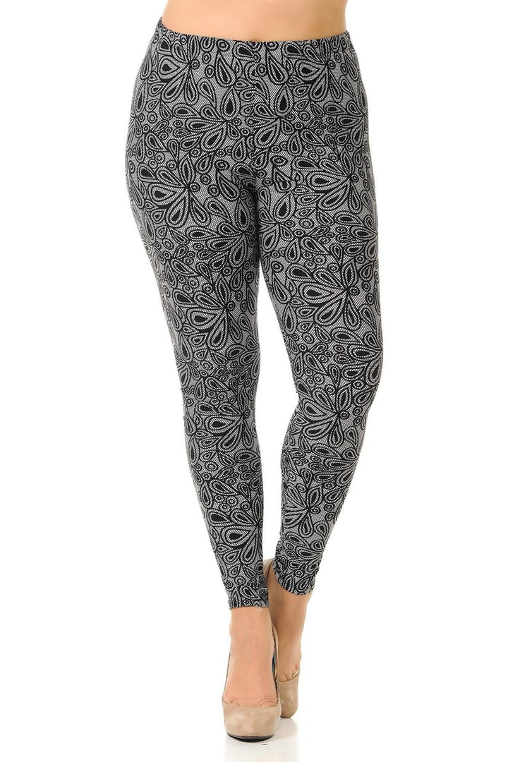 Buttery Smooth Netted Petal Extra Plus Size Leggings - 3X-5X