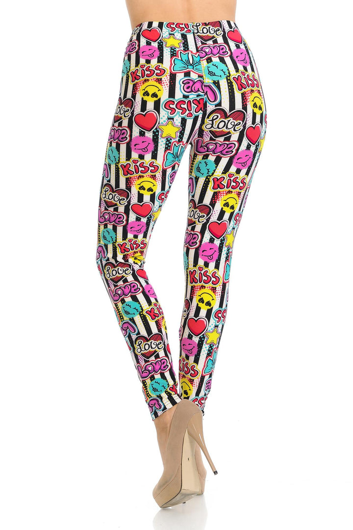 Buttery Smooth Stripes Love and Kisses Extra Plus Size Leggings - 3X-5X