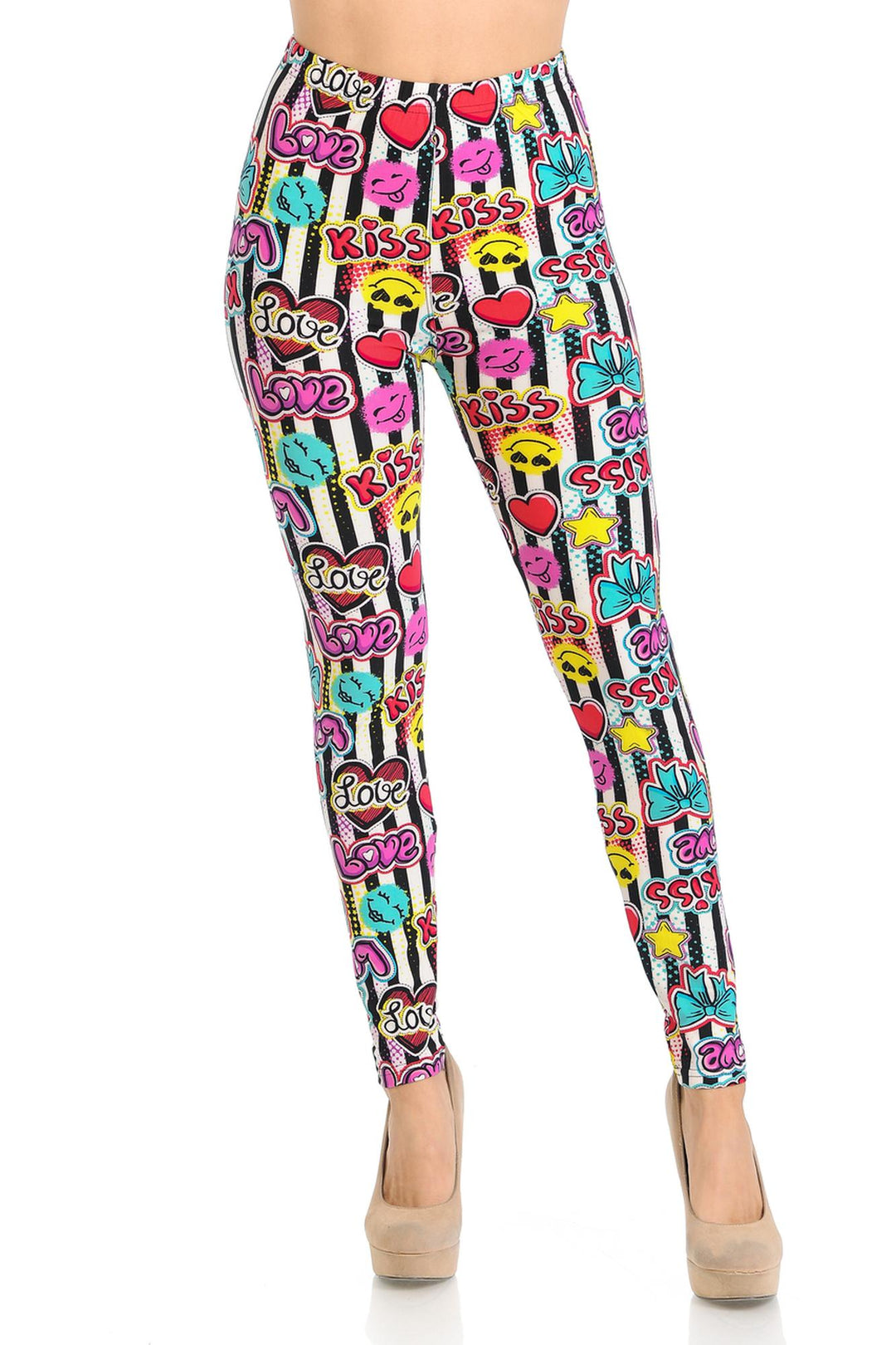Buttery Smooth Stripes Love and Kisses Extra Plus Size Leggings - 3X-5X