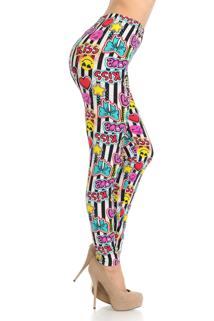 Buttery Smooth Stripes Love and Kisses Extra Plus Size Leggings - 3X-5X