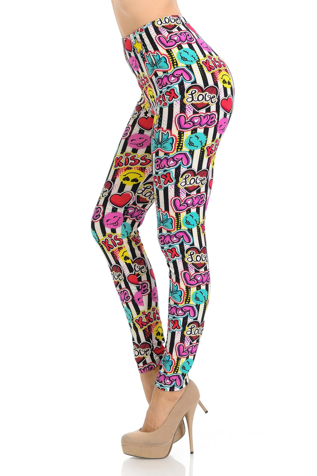 Buttery Smooth Stripes Love and Kisses Extra Plus Size Leggings - 3X-5X