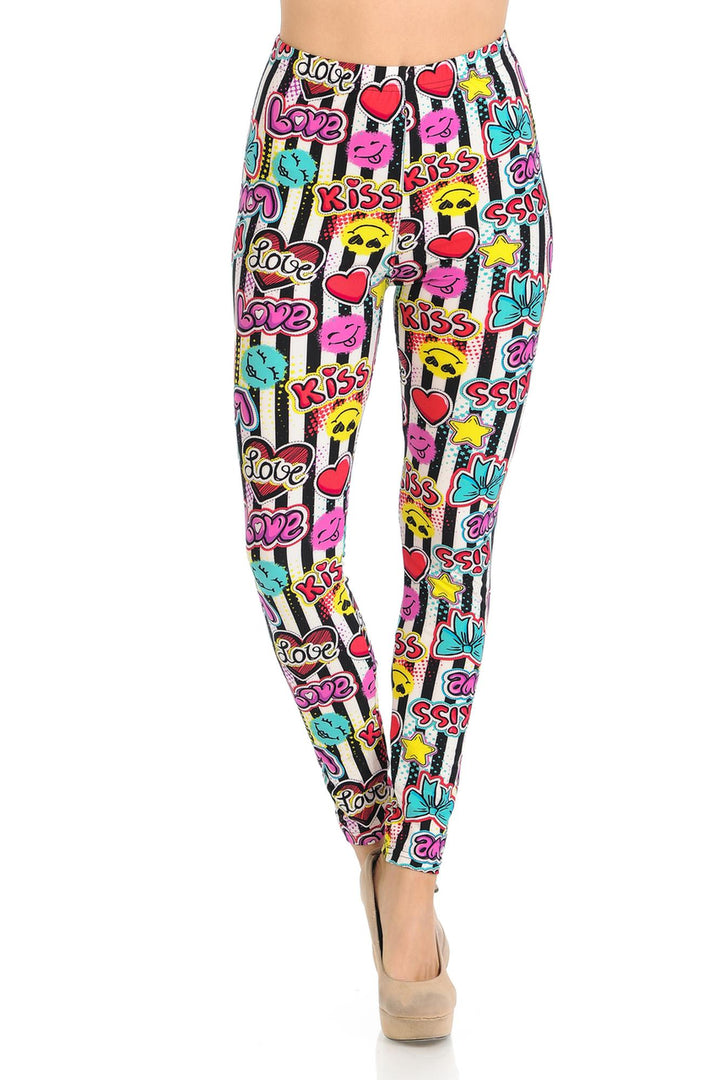 Buttery Smooth Stripes Love and Kisses Extra Plus Size Leggings - 3X-5X