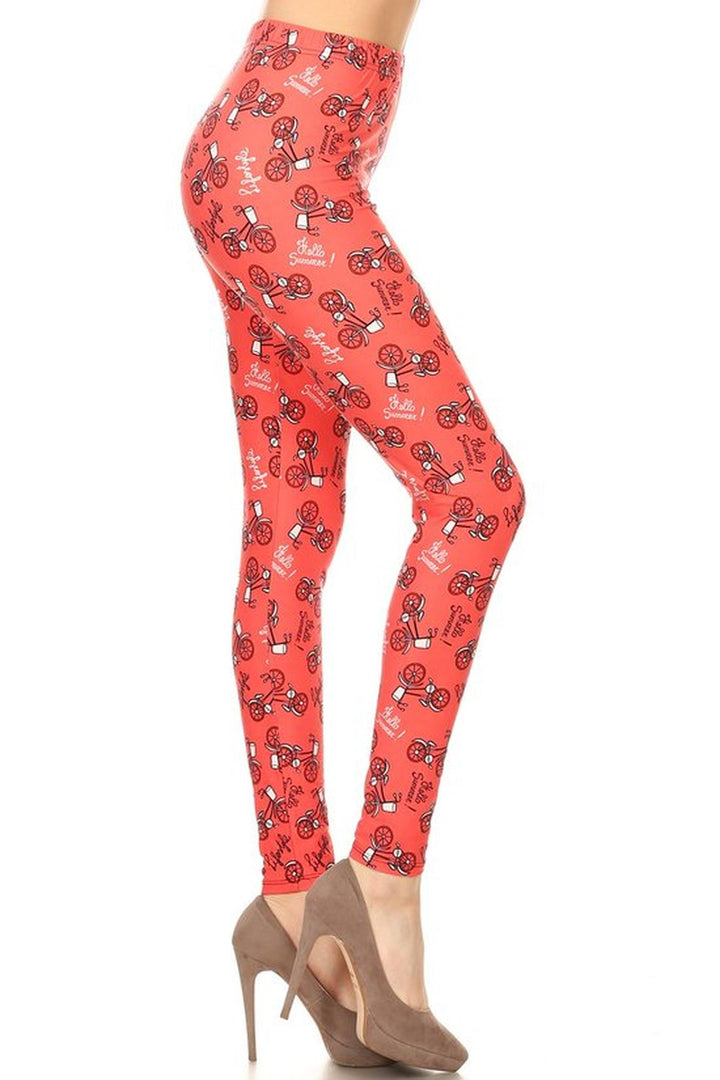 Buttery Red Summertime Bicycles Extra Plus Size Leggings - 3X-5X