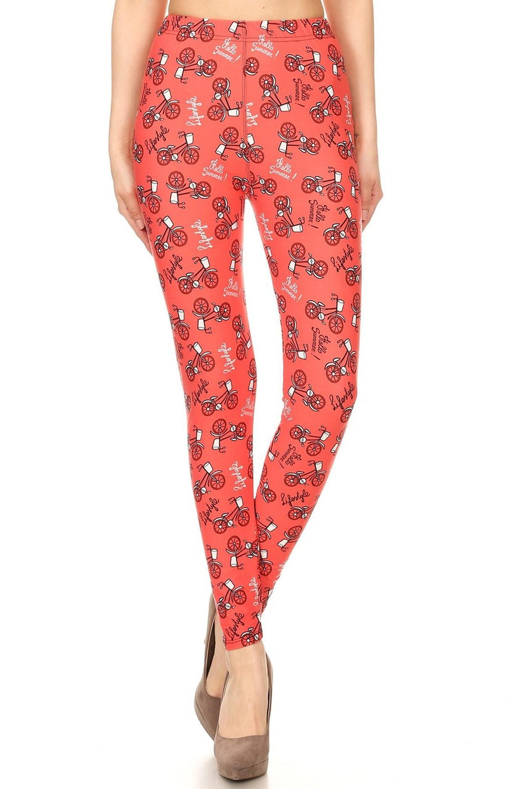 Buttery Red Summertime Bicycles Extra Plus Size Leggings - 3X-5X