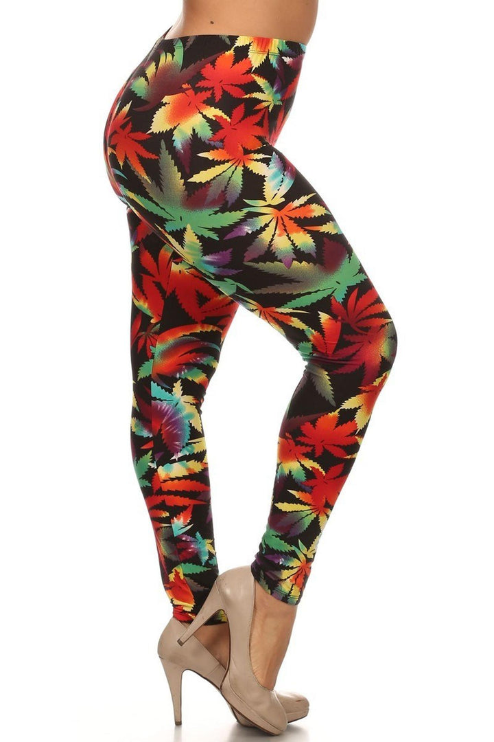 Buttery Smooth Rainbow Marijuana Extra Plus Size Leggings - 3X-5X