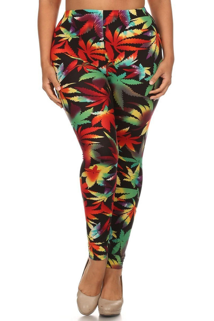 Buttery Smooth Rainbow Marijuana Extra Plus Size Leggings - 3X-5X