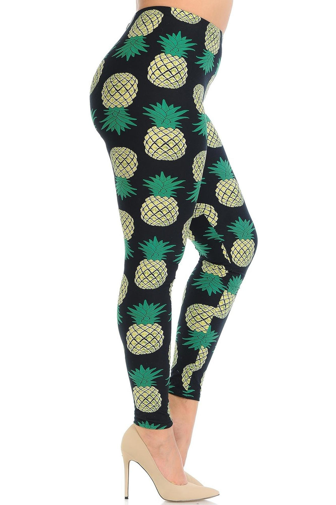 Buttery Smooth Green Pineapple Extra Plus Size Leggings - 3X-5X