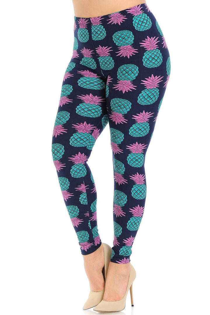 Buttery Smooth Teal Pineapple Extra Plus Size Leggings - 3X-5X