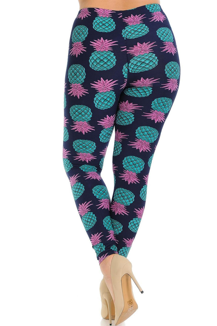 Buttery Smooth Teal Pineapple Extra Plus Size Leggings - 3X-5X