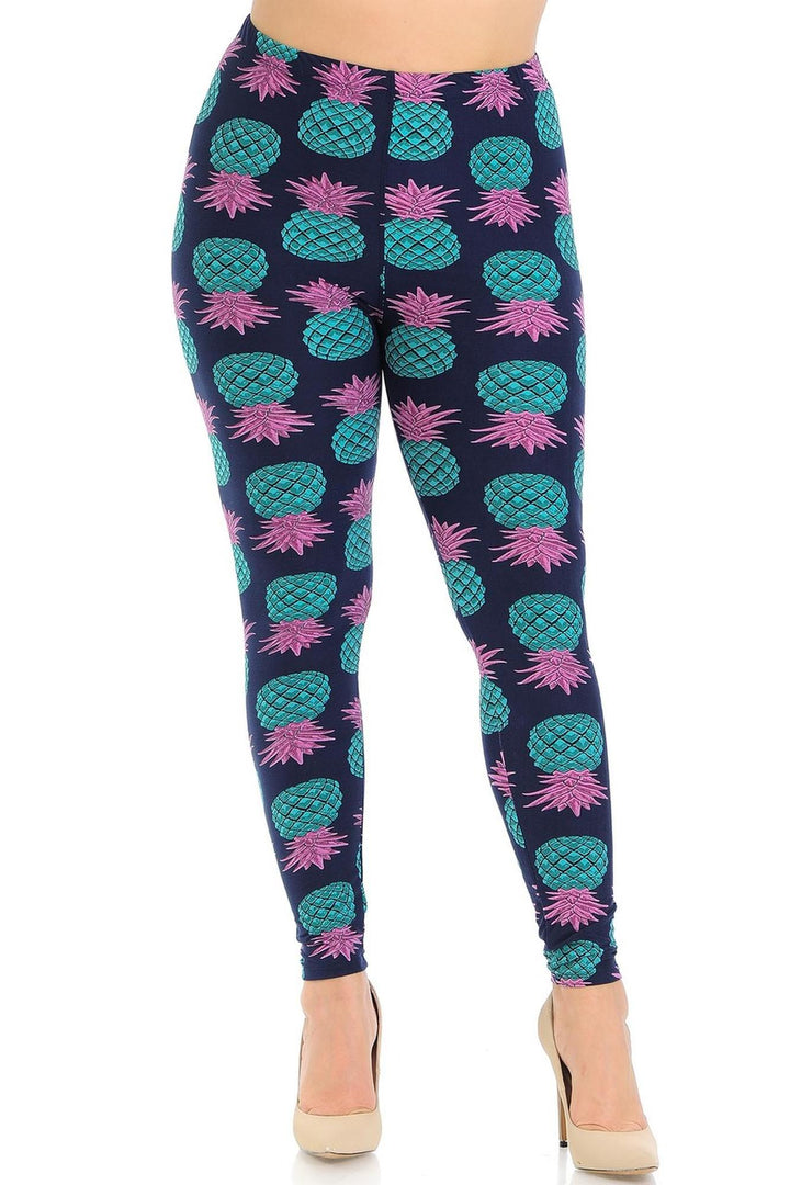 Buttery Smooth Teal Pineapple Extra Plus Size Leggings - 3X-5X