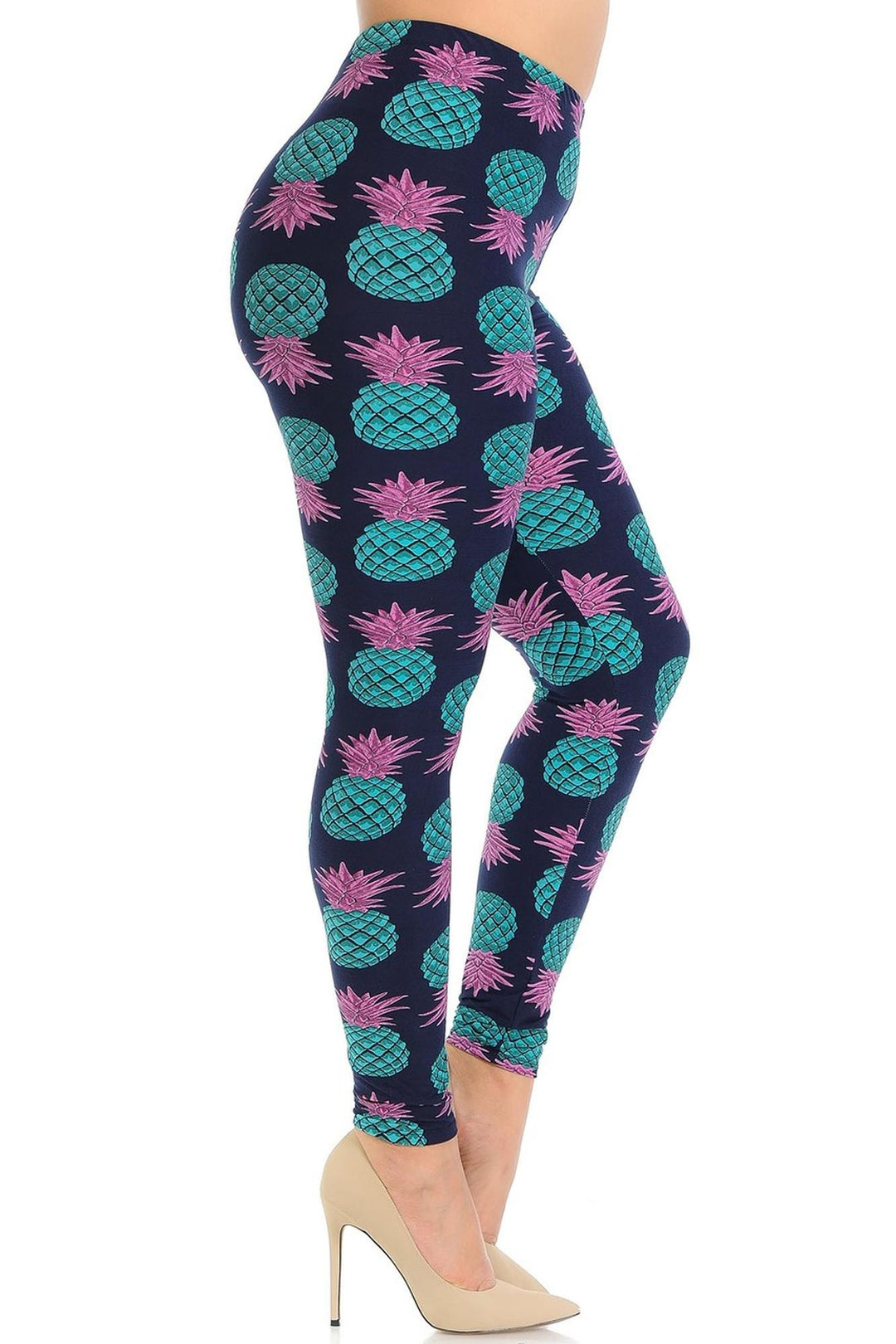 Buttery Smooth Teal Pineapple Extra Plus Size Leggings - 3X-5X