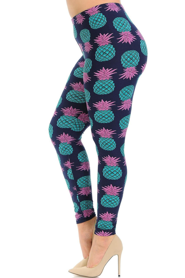 Buttery Smooth Teal Pineapple Extra Plus Size Leggings - 3X-5X