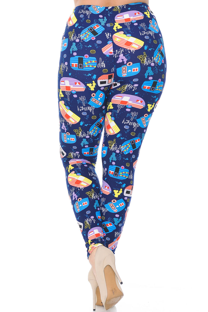 Buttery Smooth Retro Campers Extra Plus Size Leggings - 3X-5X