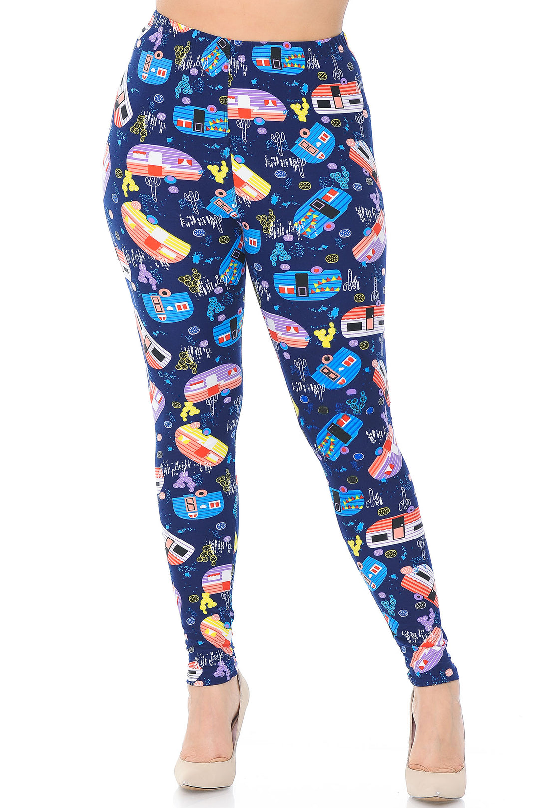 Buttery Smooth Retro Campers Extra Plus Size Leggings - 3X-5X