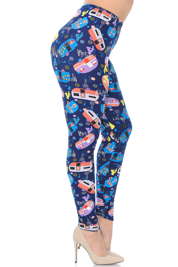 Buttery Smooth Retro Campers Extra Plus Size Leggings - 3X-5X