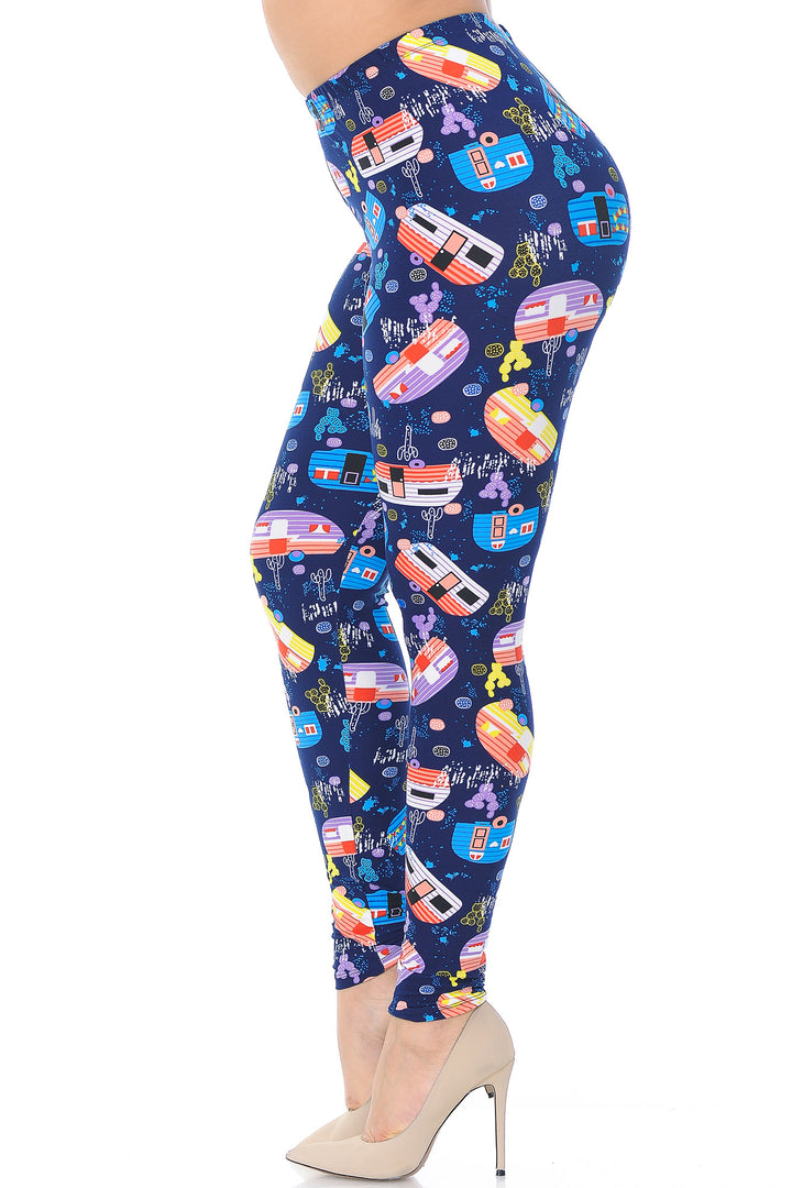 Buttery Smooth Retro Campers Extra Plus Size Leggings - 3X-5X