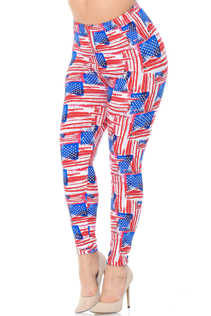 Buttery Smooth Watercolor USA Flag Extra Plus Size Leggings - 3X-5X