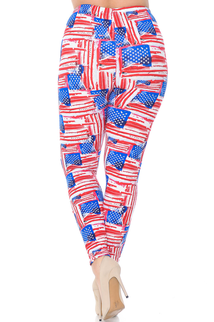 Buttery Smooth Watercolor USA Flag Extra Plus Size Leggings - 3X-5X