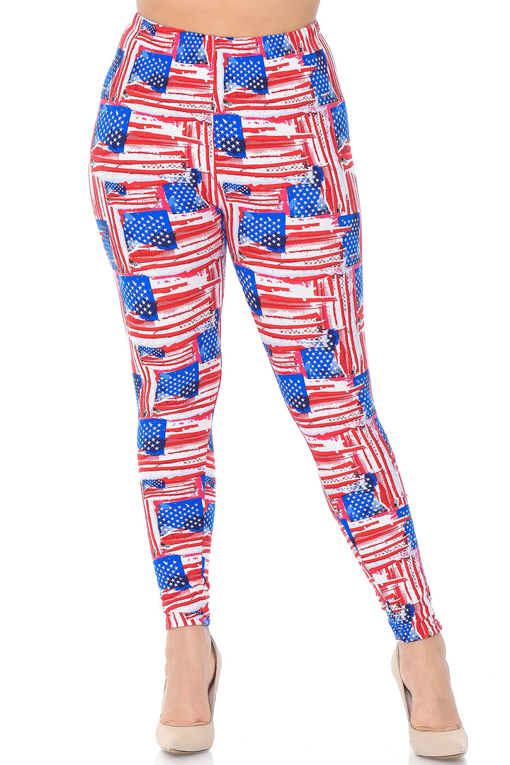 Buttery Smooth Watercolor USA Flag Extra Plus Size Leggings - 3X-5X