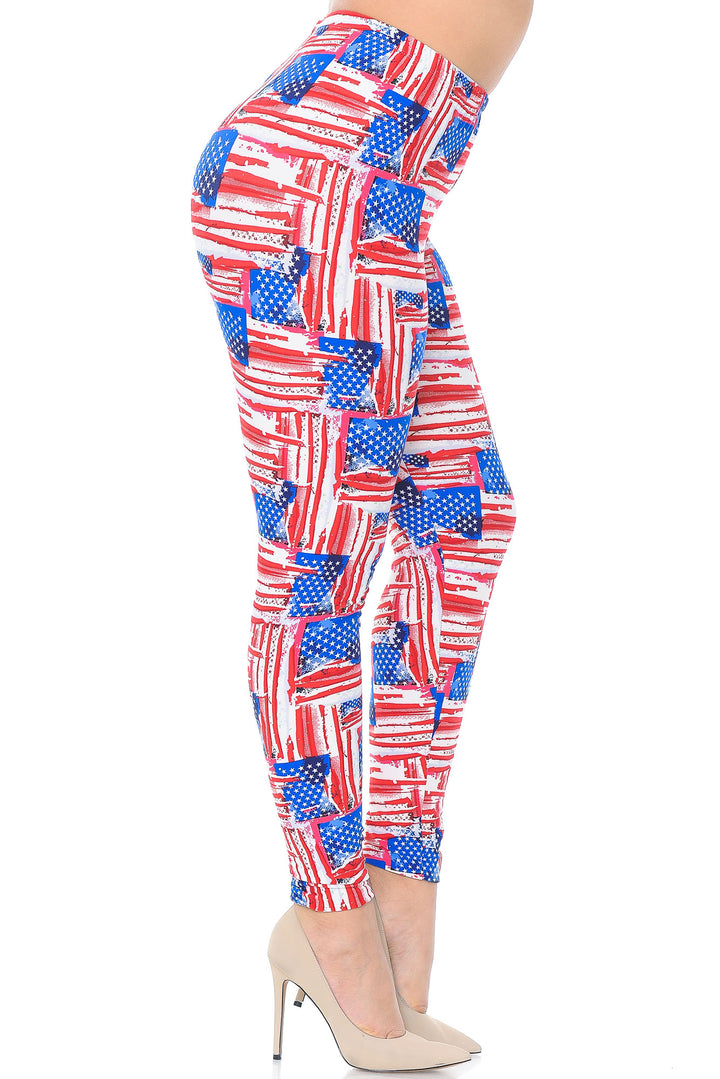 Buttery Smooth Watercolor USA Flag Extra Plus Size Leggings - 3X-5X