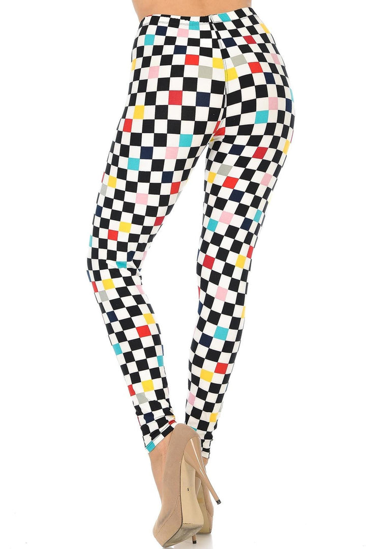 Buttery Smooth Color Accent Checkered Extra Plus Size Leggings - 3X-5X