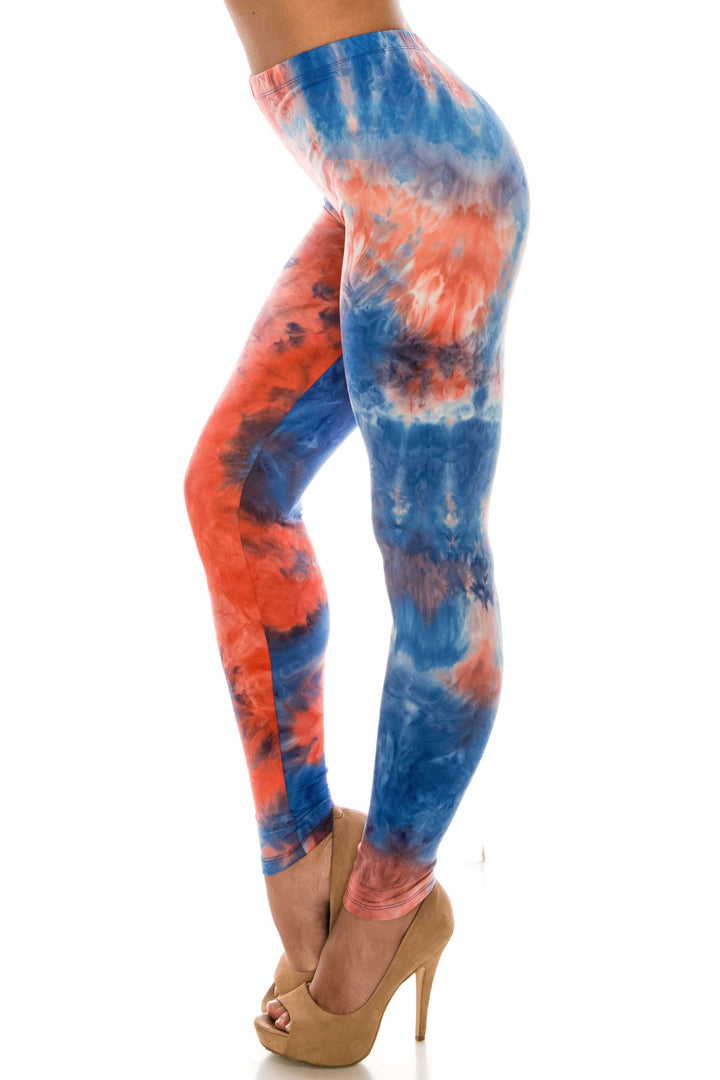 Buttery Smooth Red and Blue Tie Dye Extra Plus Size Leggings - 3X-5X