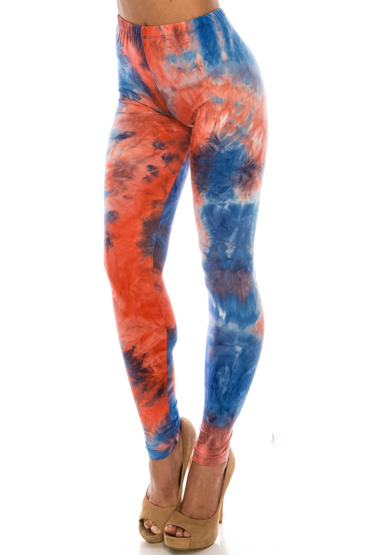 Buttery Smooth Red and Blue Tie Dye Extra Plus Size Leggings - 3X-5X