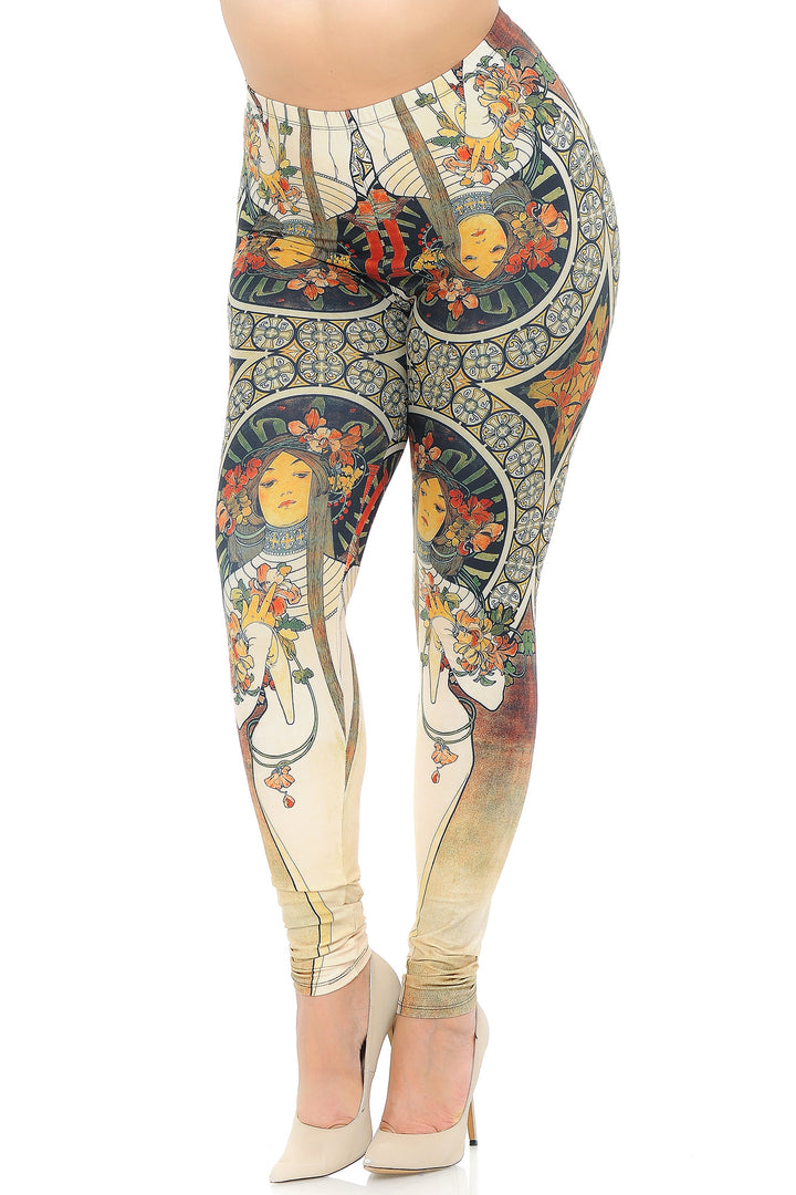 Creamy Soft Gaia Mucha Extra Plus Size Leggings - 3X-5X - USA Fashion