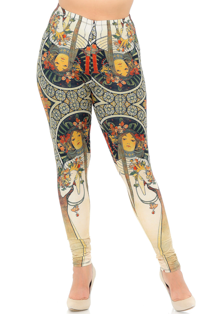 Creamy Soft Gaia Mucha Extra Plus Size Leggings - 3X-5X - USA Fashion