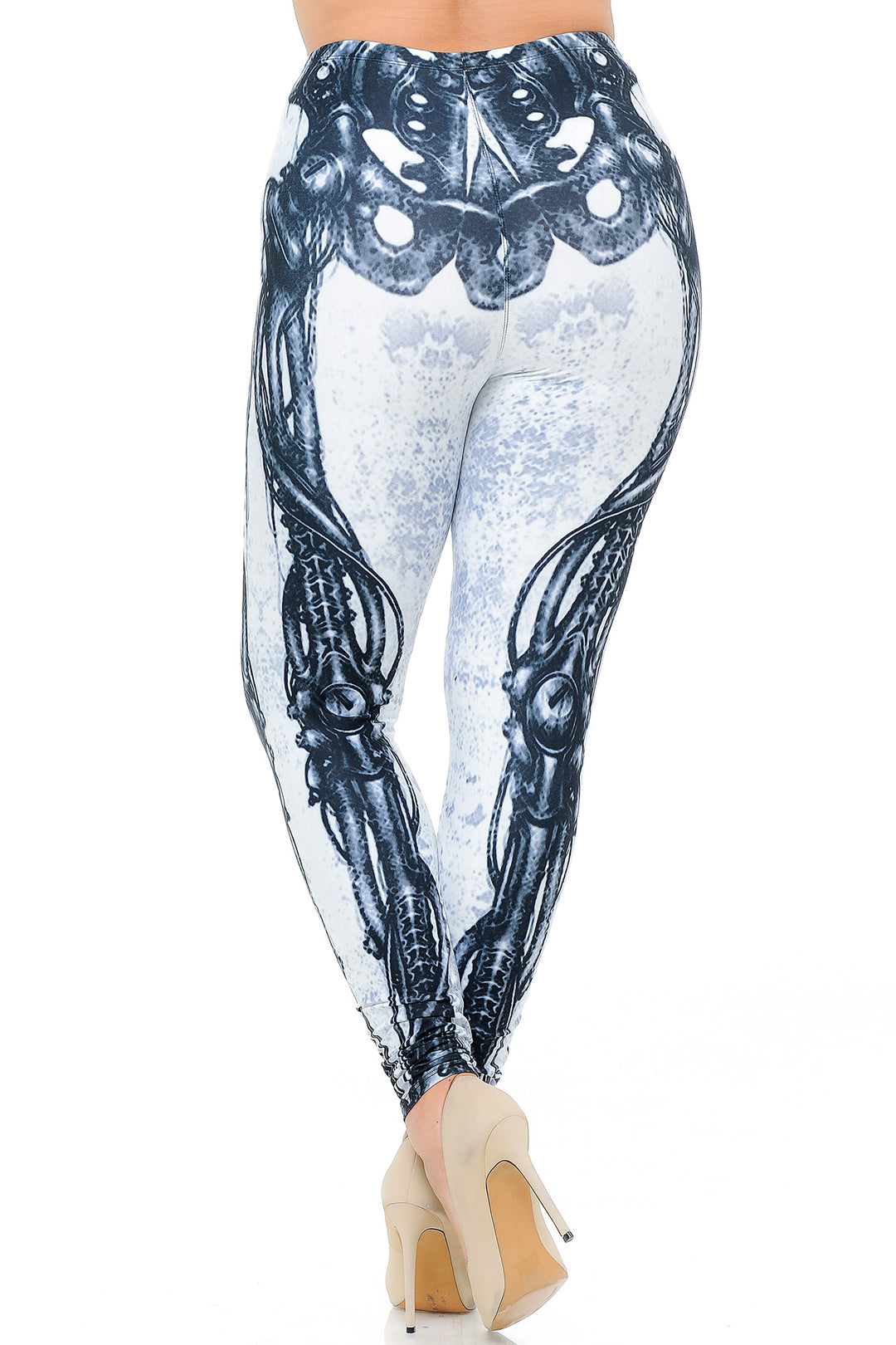 Creamy Soft White Bio Mechanical Skeleton Extra Plus Size Leggings (Steam Punk) - 3X-5X - USA Fashion (XPlus One Size,White)