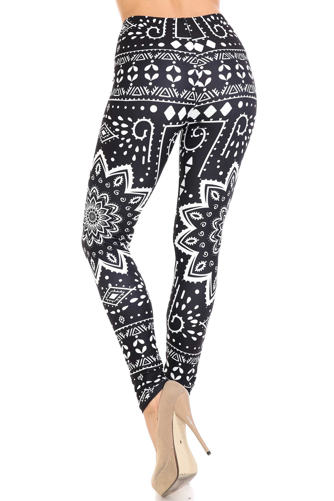 Creamy Soft Black Tribal Mandala Extra Plus Size Leggings - 3X-5X - By USA Fashion