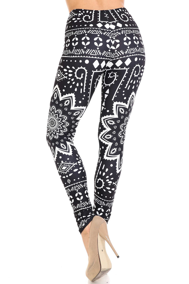 Creamy Soft Black Tribal Mandala Extra Plus Size Leggings - 3X-5X - By USA Fashion