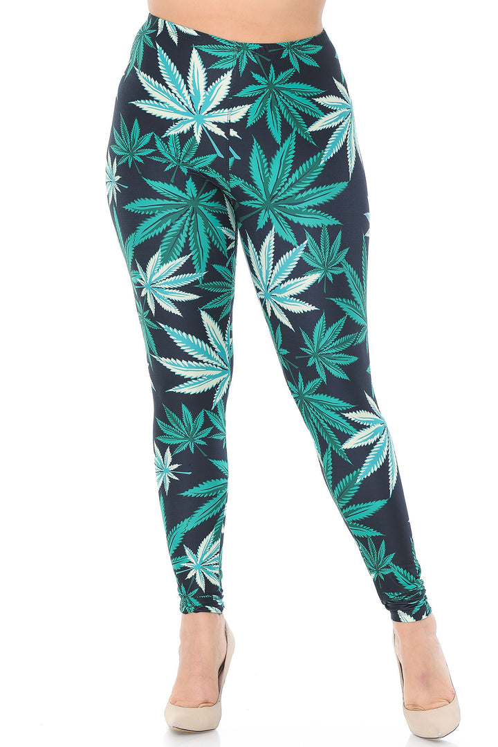 Creamy Soft Black Weed Extra Plus Size Leggings - 3X-5X - USA Fashion