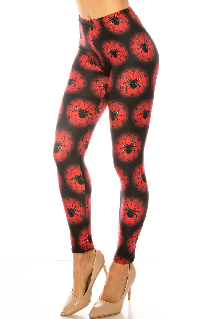 Creamy Soft Black Widow Spider Web Extra Plus Size Leggings - 3X-5X - USA Fashion