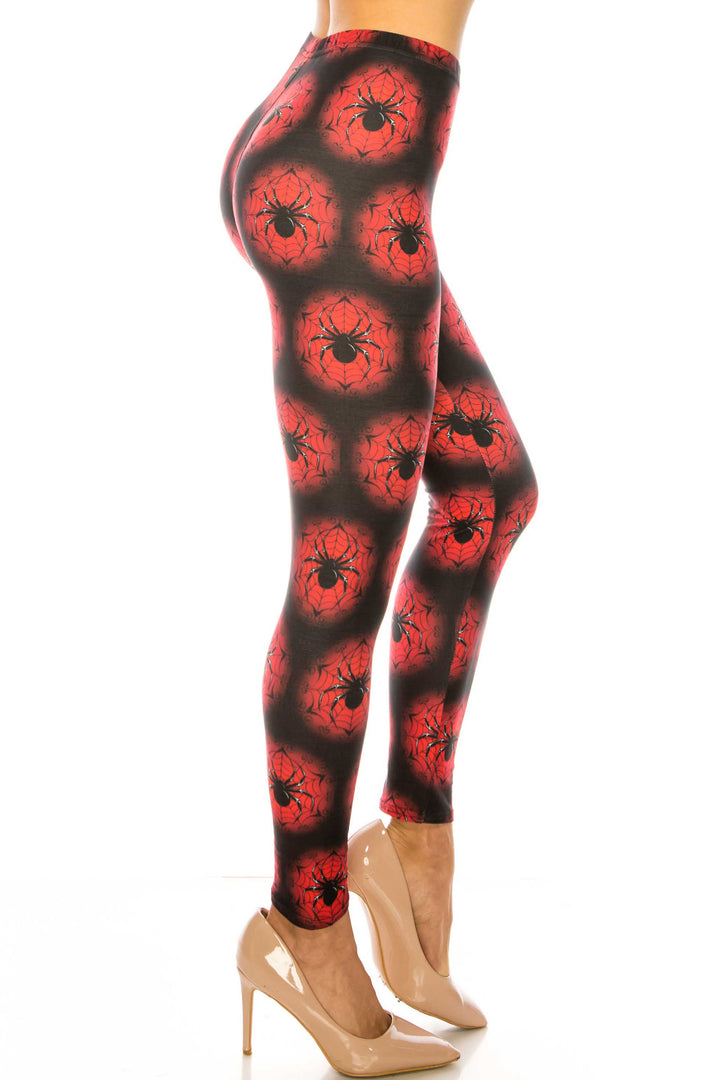 Creamy Soft Black Widow Spider Web Extra Plus Size Leggings - 3X-5X - USA Fashion