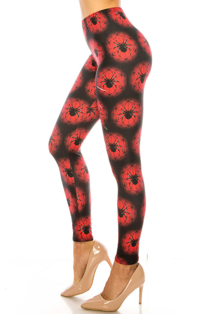 Creamy Soft Black Widow Spider Web Extra Plus Size Leggings - 3X-5X - USA Fashion