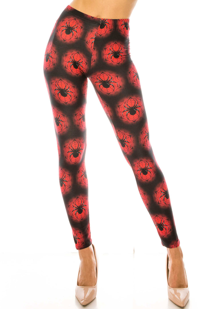 Creamy Soft Black Widow Spider Web Extra Plus Size Leggings - 3X-5X - USA Fashion