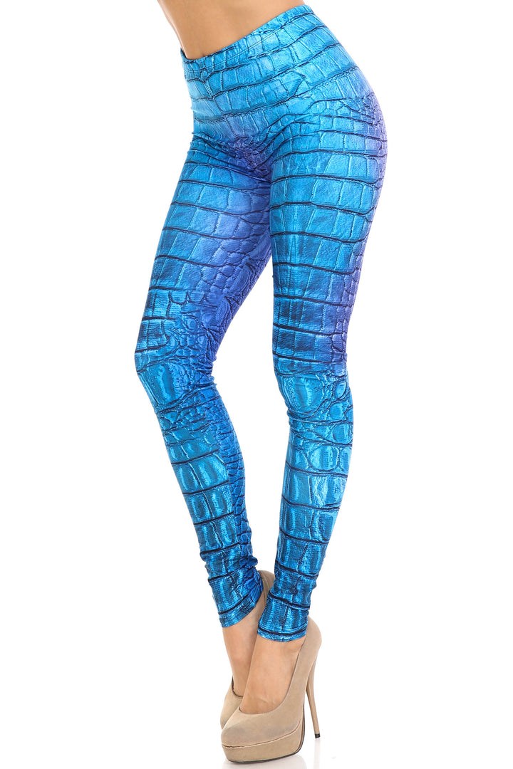 Creamy Soft Vibrant Blue Dragon Extra Plus Size Leggings - 3X-5X - By USA Fashion