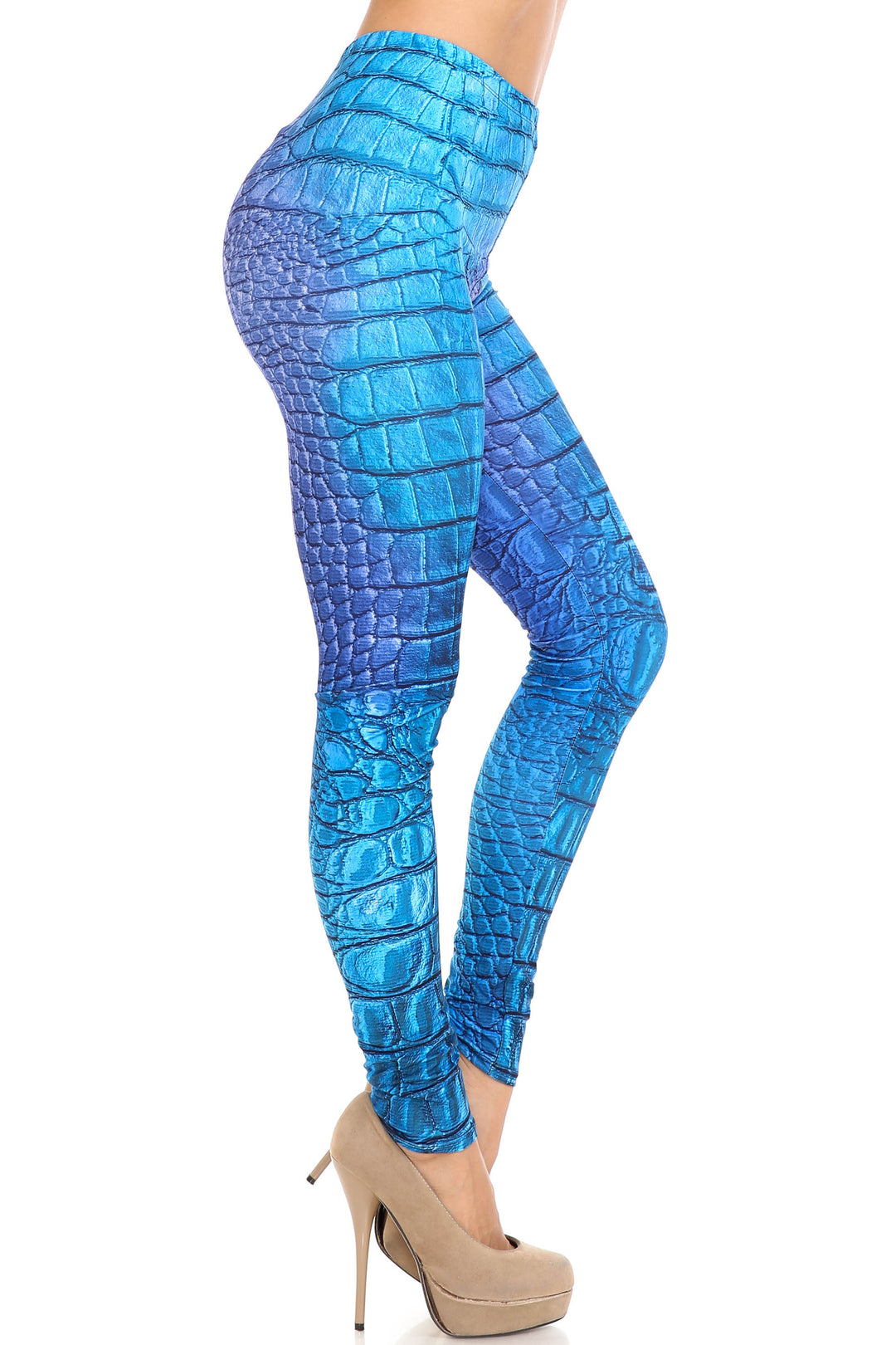 Creamy Soft Vibrant Blue Dragon Extra Plus Size Leggings - 3X-5X - By USA Fashion