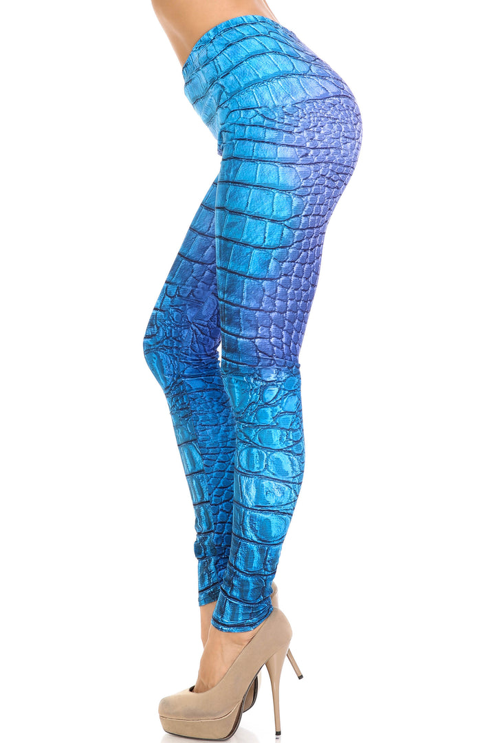 Creamy Soft Vibrant Blue Dragon Extra Plus Size Leggings - 3X-5X - By USA Fashion