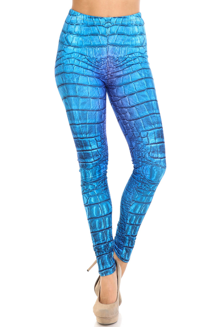 Creamy Soft Vibrant Blue Dragon Extra Plus Size Leggings - 3X-5X - By USA Fashion