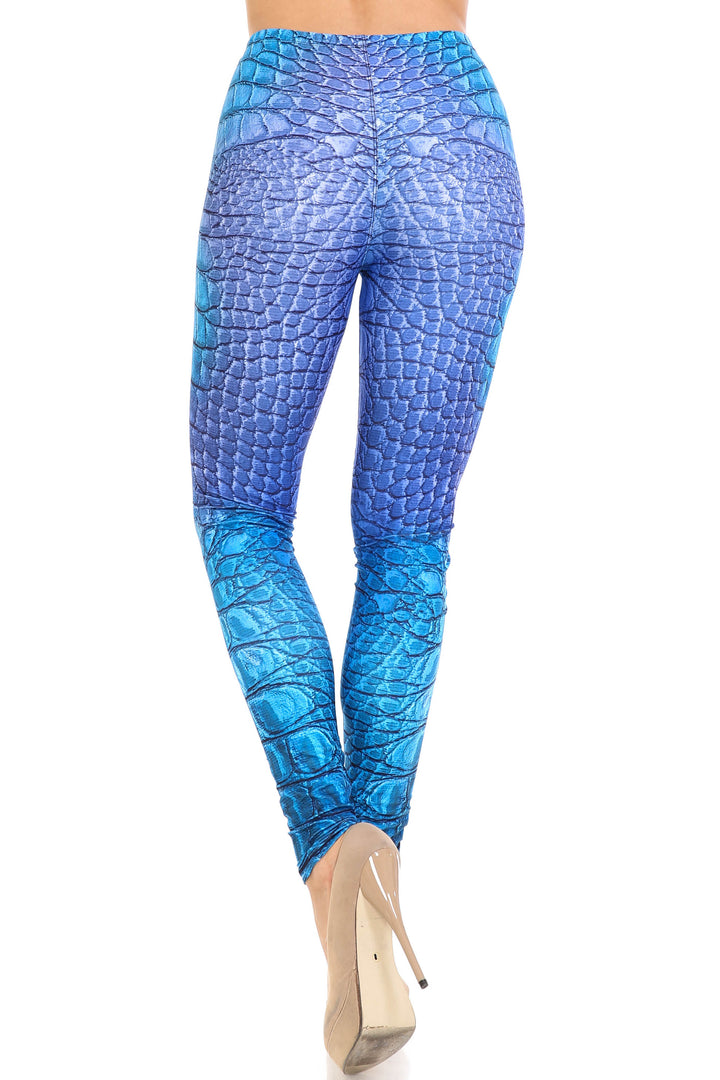 Creamy Soft Vibrant Blue Dragon Extra Plus Size Leggings - 3X-5X - By USA Fashion