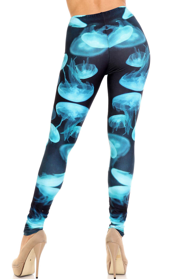 Creamy Soft Electric Blue Jelly Fish Extra Plus Size Leggings - 3X-5X - USA Fashion