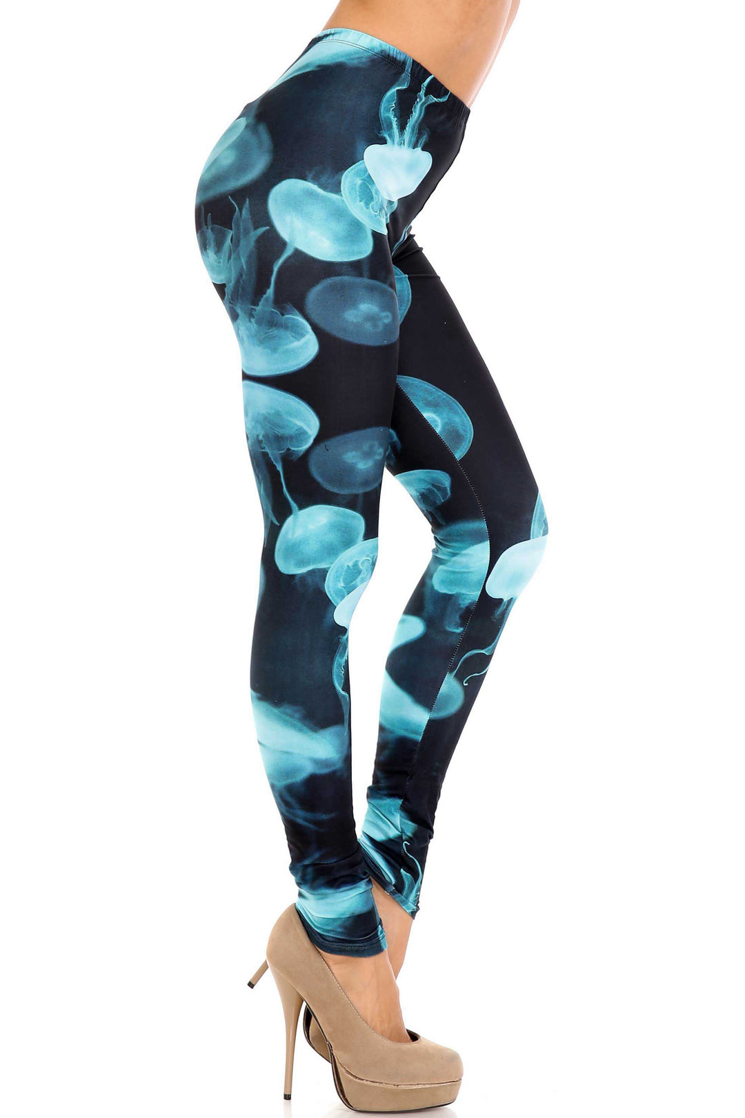 Creamy Soft Electric Blue Jelly Fish Extra Plus Size Leggings - 3X-5X - USA Fashion